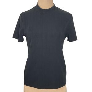 Vans Black Ribbed Short Sleeve Mock Neck Top Size Medium